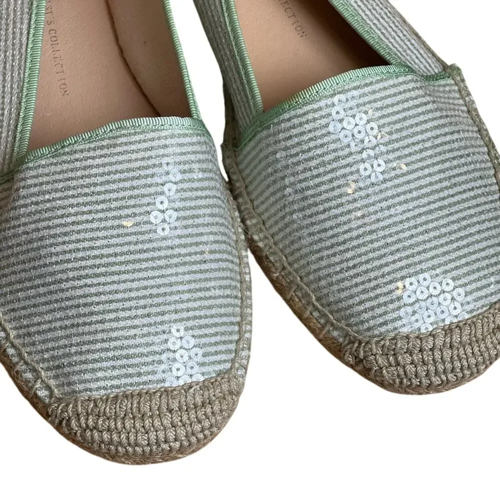 Franco Sarto Mint Green Striped Sequin Espadrille Flats Slip On Summer - 8.5 M